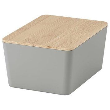Контейнер з кришкою IKEA KUGGIS 13x18x8 см Світло-сірий/бамбук 095.968.16 095.968.16 ➜ Пакуємо МИ📦 фото