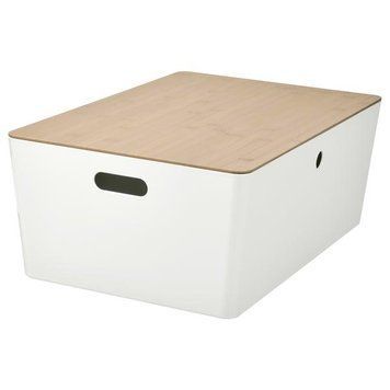 Контейнер із кришкою IKEA KUGGIS 37x54x21 см Білий / бамбук 795.612.91 795.612.91 ➜ Пакуємо МИ📦 фото