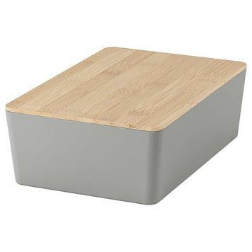 Контейнер з кришкою IKEA KUGGIS 18x26x8 см Світло-сірий/бамбук 895.968.22 895.968.22 ➜ Пакуємо МИ📦 фото