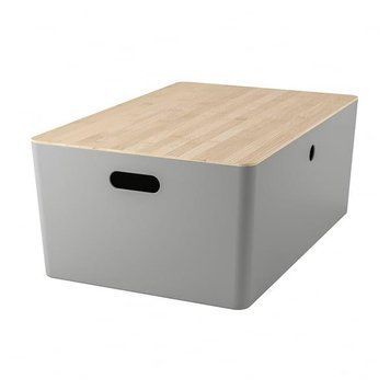Контейнер з кришкою IKEA KUGGIS 37x54x21 см Світло-сірий/бамбук 295.968.15 295.968.15 ➜ Пакуємо МИ📦 фото