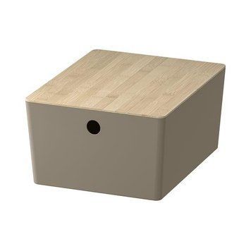 Контейнер з кришкою IKEA KUGGIS 26x35x15 см Темно-сірий/бамбук 895.826.17 895.826.17 ➜ Пакуємо МИ📦 фото