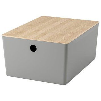 Контейнер з кришкою IKEA KUGGIS 26x35x15 см Світло-сірий/бамбук 695.968.18 695.968.18 ➜ Пакуємо МИ📦 фото