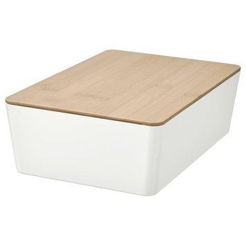 Контейнер із кришкою IKEA KUGGIS 18x26x8 см Білий / бамбук 795.612.86 795.612.86 ➜ Пакуємо МИ📦 фото