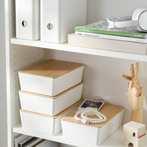 Контейнер із кришкою IKEA KUGGIS 18x26x8 см Білий / бамбук 795.612.86 795.612.86 ➜ Пакуємо МИ📦 фото